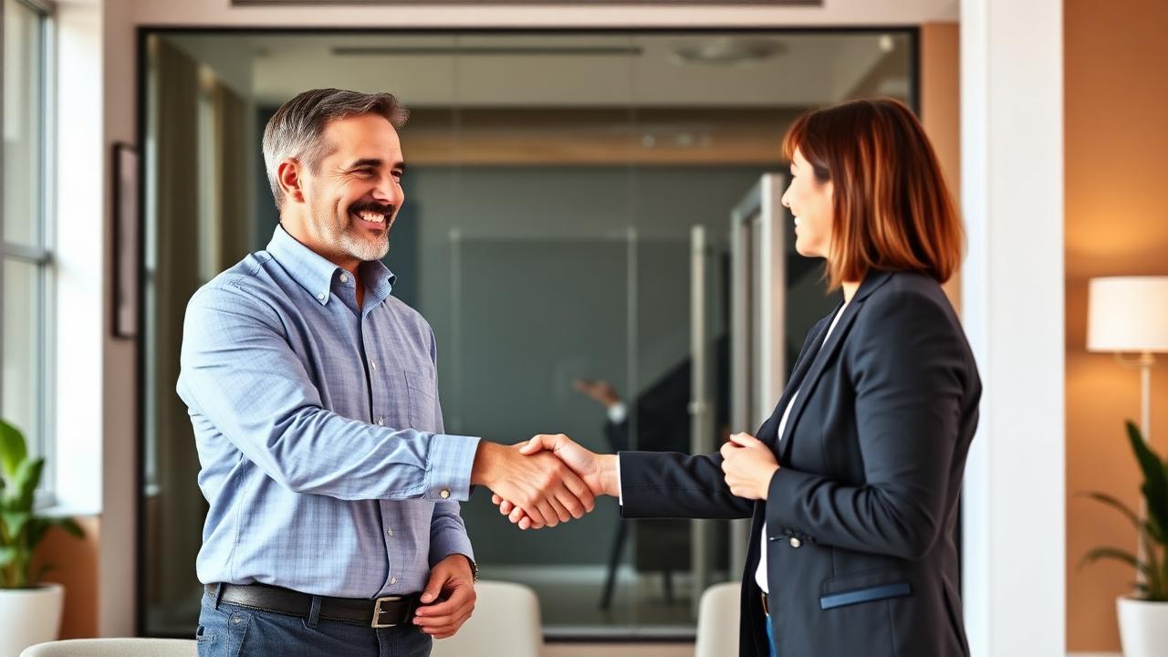 A satisfied client shaking hands with their advisor