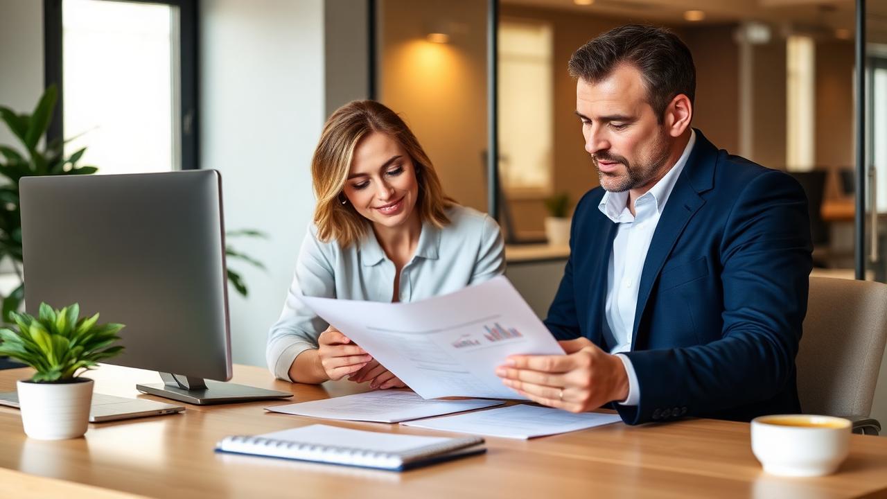 A financial advisor and client reviewing documents together